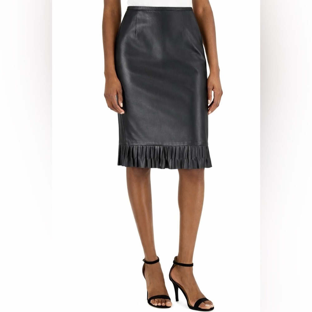Laundry by Shelli Segal Genuine Leather Ruffle Hem Skirt Black Size 2 Like-New